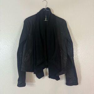 Free People Drape Front Coated Waxed Denim Moto Jacket. 10
